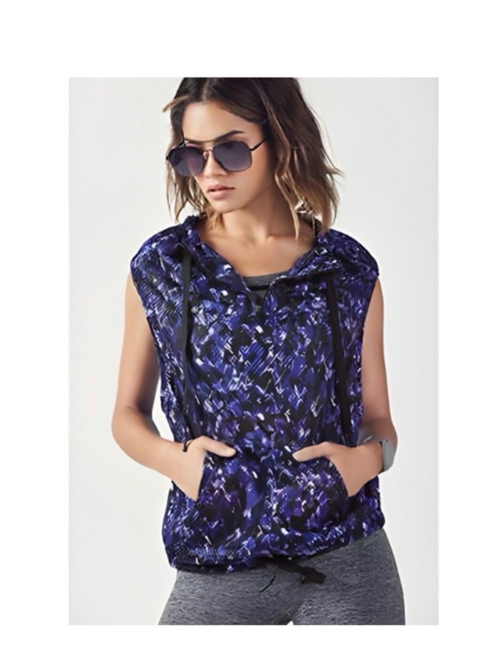 Fabletics x Demi Lovato Sleeveless Blue Black Lavender Mesh Pullover Size M